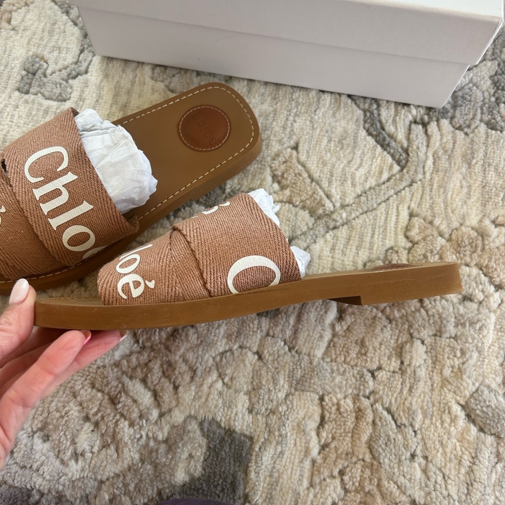 Chloe Woody Logo Sandal Slides in Pink Tea - Picture 4 of 8
